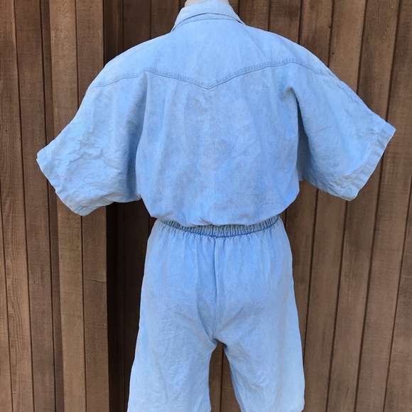 Vintage 1980 Denim Romper Studded Acid Wash Medium - Picture 4 of 8
